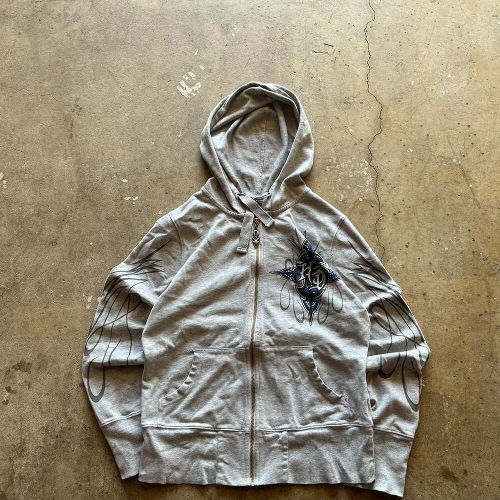Vintage 90s Harley Davidson Rhinestone Zip-Up Hoodie - Gray - Size M